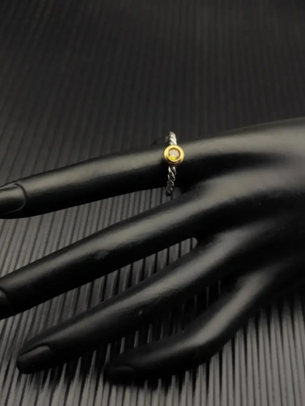 David Yurman Two-Color Petite Cable Yellow Diamond Ring